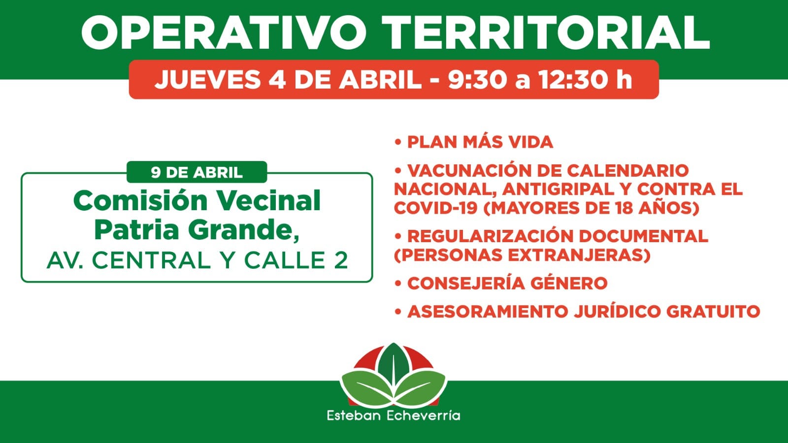 El municipio de Esteban Echeverria realizará un nuevo operativo territorial en 9 de abril